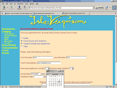 Screenshot of Inquiry Form